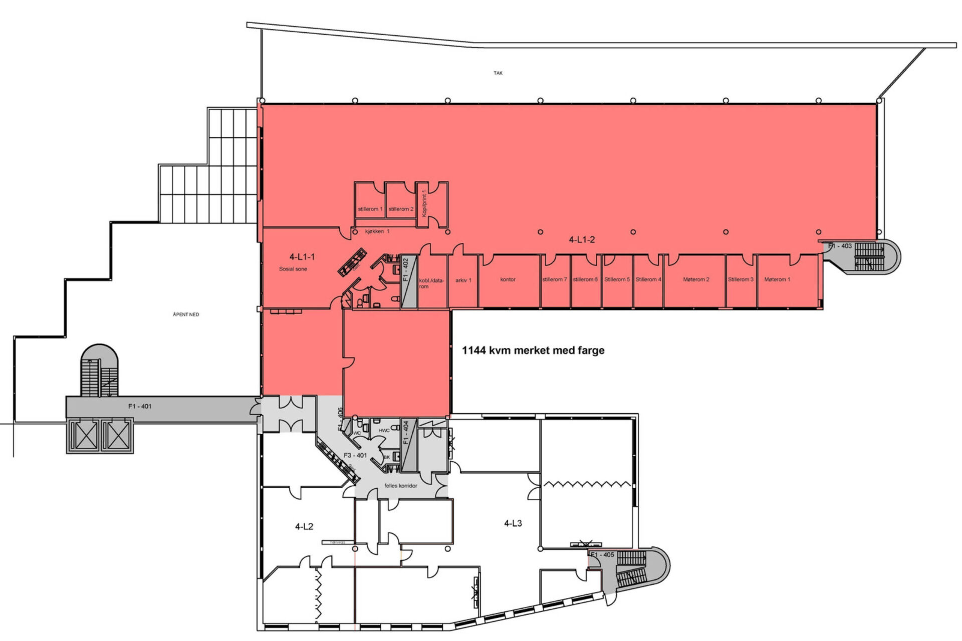 1104 kvm kontor i 4. etasje.